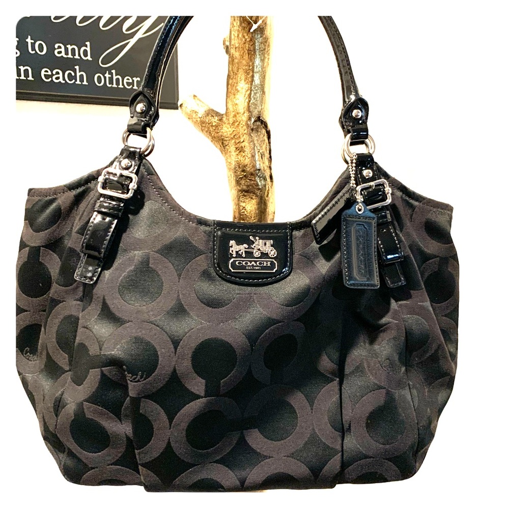 Coach Black Bag with patent leather handle